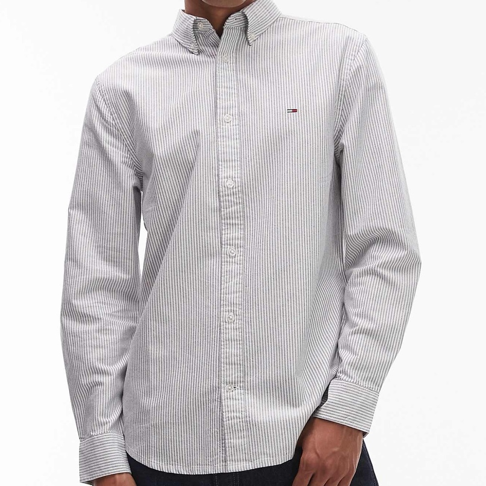 Tommy Hilfiger Men's Navy Blue and White Striped Shirt